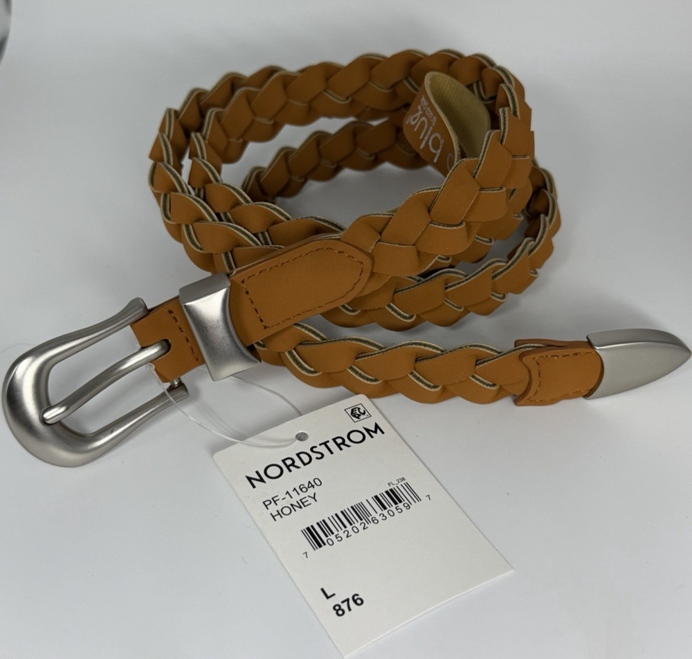 Linea Pelle Braided Woven Faux Leather Belt Women's Large Honey Beige